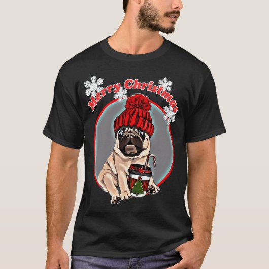メリークリスマスパグ犬 Tシャツ (正面)