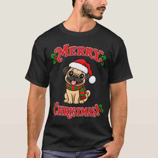 メリークリスマスパグ Tシャツ (正面)