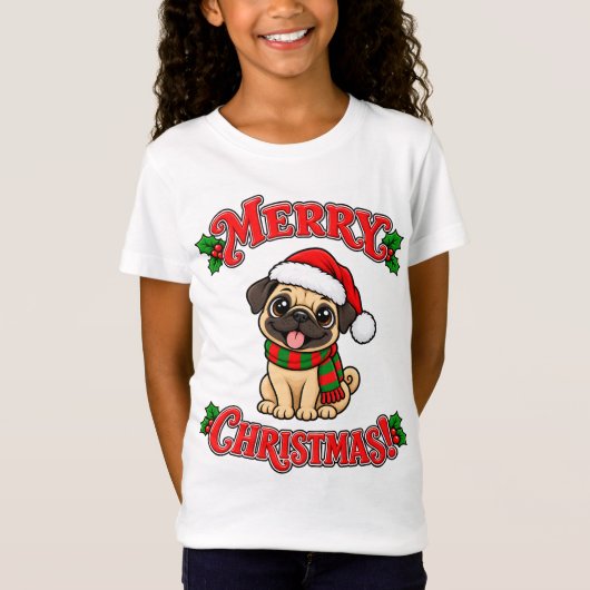 メリークリスマスパグ Tシャツ (正面)