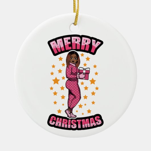 メリークリスマスパジャマメラニンXマスセーターシエスタ セラミックオーナメント (正面)