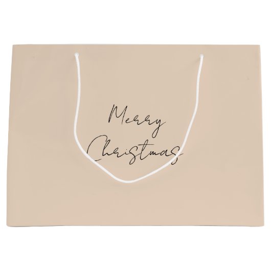 メリークリスマスパステルカスタムホテルカラーベージュブラウン ラージペーパーバッグ (正面)