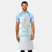 メリークリスマスパステルティール（緑がかった色）ブルースターフィッシュかわいい エプロン (着用した状態)