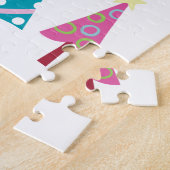 メリークリスマスパズルクリスマスツリーズピンクブルー ジグソーパズル (側面)