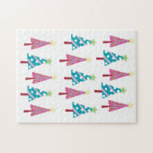 メリークリスマスパズルクリスマスツリーズピンクブルー ジグソーパズル (横)