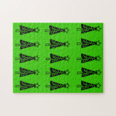 メリークリスマスパズルクリスマスブラックツリーグリーン ジグソーパズル (横)