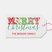 メリークリスマスパターンパーソナライズされたギフトラベル ギフトタグ (正面(横))