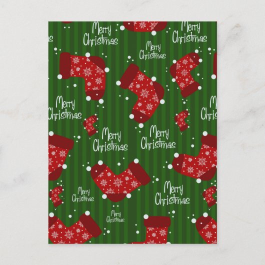 メリークリスマスパターン赤と緑 シーズンポストカード (正面)