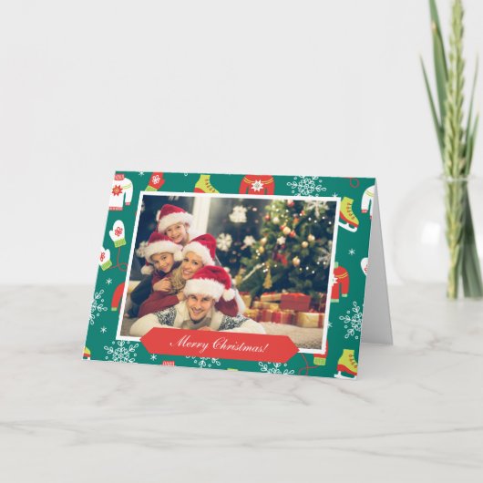 メリークリスマスパターン2家族の写真クリスマス カード (正面)