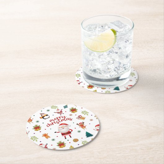 メリークリスマスパターン ラウンドペーパーコースター (インサイチュ)