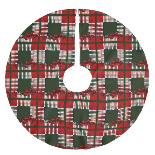 メリークリスマスパッチワーク ブラッシュドポリエステルツリースカート (正面)