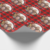 メリークリスマスパパ赤い格子模様パーソナライズされた写真 ラッピングペーパー (角)