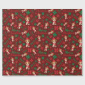 メリークリスマスパピズレッド&グリーン弓シームレス ラッピングペーパー (フラット)