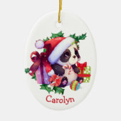 メリークリスマスパンダ熊キッズクリスマス セラミックオーナメント (正面)