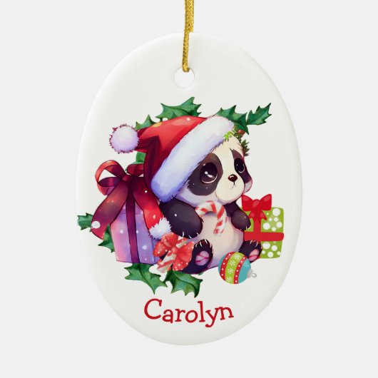 メリークリスマスパンダ熊キッズクリスマス セラミックオーナメント (正面)