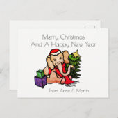 メリークリスマスパーソナライズされたかわいい漫画ゾウ シーズンポストカード (正面/裏面)