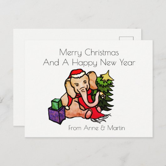メリークリスマスパーソナライズされたかわいい漫画ゾウ シーズンポストカード (正面/裏面)
