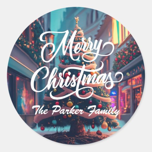 メリークリスマスパーソナライズされたのラウンドシール ラウンドシール (正面)