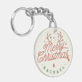 メリークリスマスパーソナライズされたの写真と名前 キーホルダー (正面左)