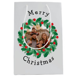 メリークリスマスパーソナライズされたの写真 ミディアムペーパーバッグ