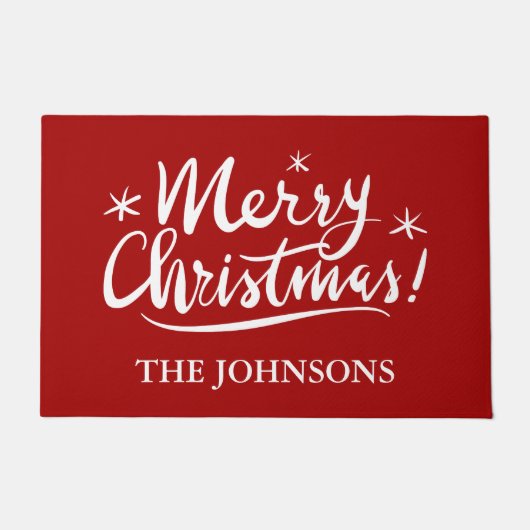 メリークリスマスパーソナライズされたの名前レッドホリデイ ドアマット (正面)