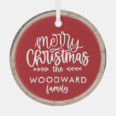メリークリスマスパーソナライズされたの家族の名前 ガラスオーナメント (正面)