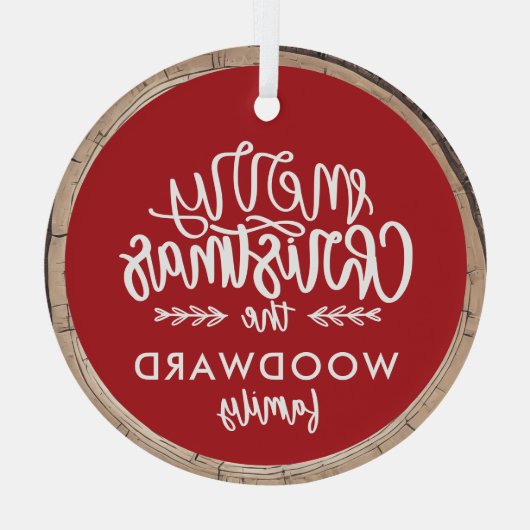 メリークリスマスパーソナライズされたの家族の名前 ガラスオーナメント (裏面)