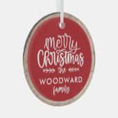 メリークリスマスパーソナライズされたの家族の名前 ガラスオーナメント (正面右)