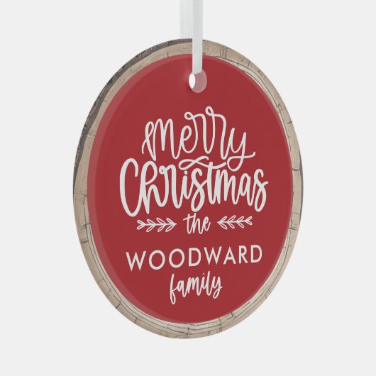 メリークリスマスパーソナライズされたの家族の名前 ガラスオーナメント (正面右)