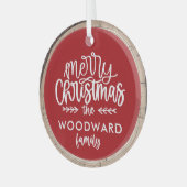 メリークリスマスパーソナライズされたの家族の名前 ガラスオーナメント (正面左)