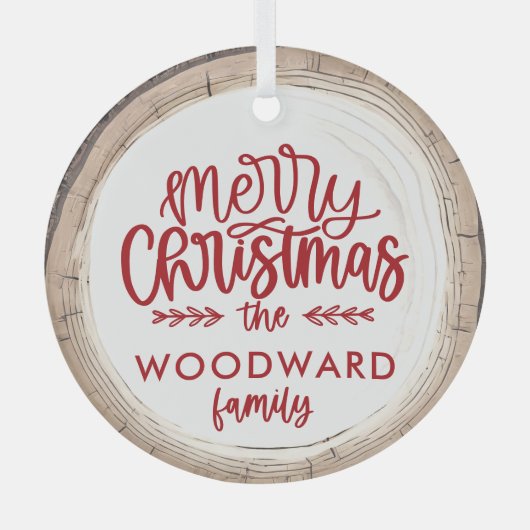 メリークリスマスパーソナライズされたの家族の名前 ガラスオーナメント (正面)