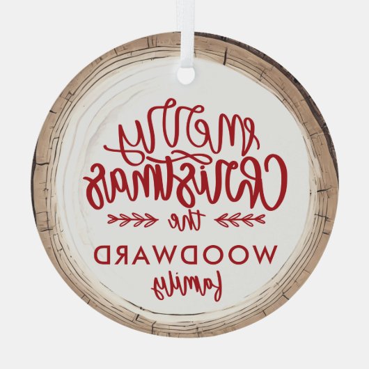 メリークリスマスパーソナライズされたの家族の名前 ガラスオーナメント (裏面)