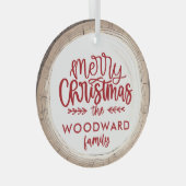メリークリスマスパーソナライズされたの家族の名前 ガラスオーナメント (正面右)