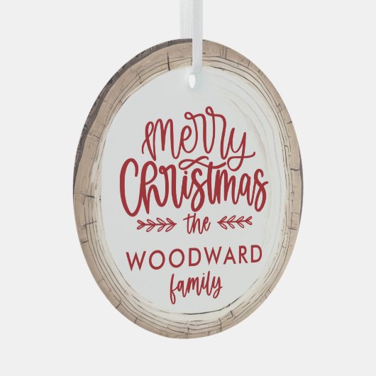 メリークリスマスパーソナライズされたの家族の名前 ガラスオーナメント (正面右)