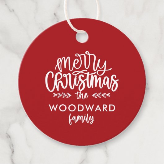 メリークリスマスパーソナライズされたの家族の名前 フェイバータグ (正面)