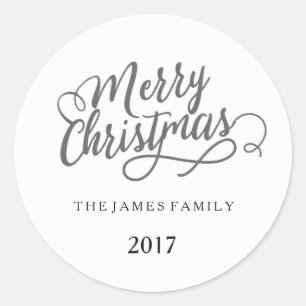 メリークリスマスパーソナライズされたの家族の名前 ラウンドシール