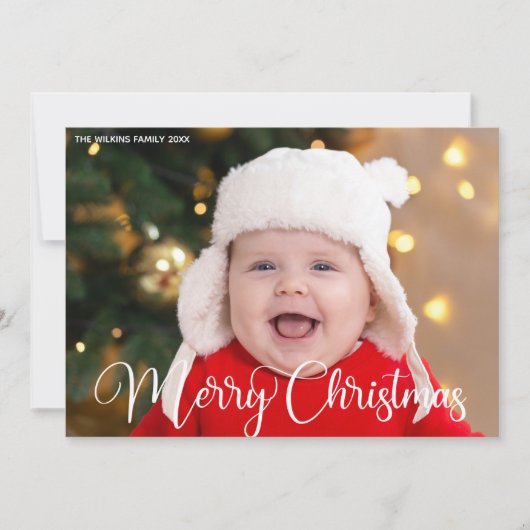 メリークリスマスパーソナライズされたの白いスクリプトの写真 シーズンカード (正面)