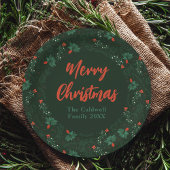メリークリスマスパーソナライズされたグリーンヤドリギパーティー ペーパープレート
