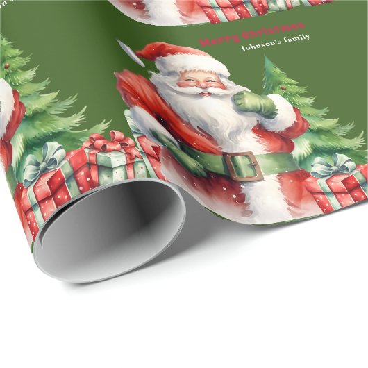 メリークリスマスパーソナライズされたグリーン ラッピングペーパー (ロールコーナー)