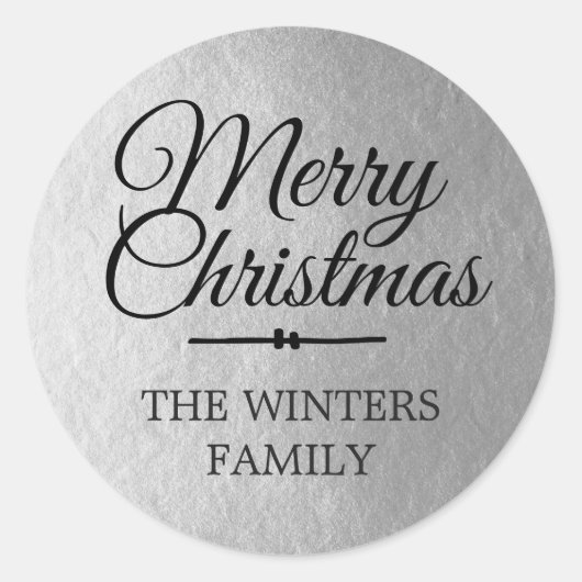 メリークリスマスパーソナライズされたシルバー封筒用シール ラウンドシール (正面)