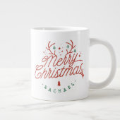 メリークリスマスパーソナライズされたトナカイ〔雄ジカの〕枝角 ジャンボコーヒーマグカップ (右)