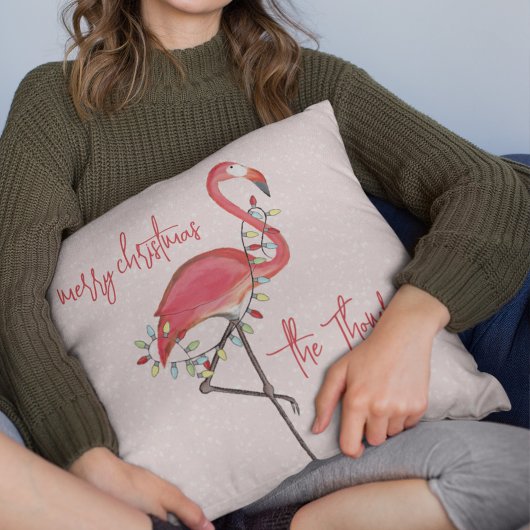 メリークリスマスパーソナライズされたピンクフラミンゴ クッション