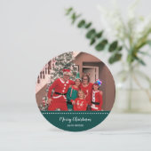 メリークリスマスパーソナライズされたフォトグリーンラウンド シーズンカード (スタンド正面)