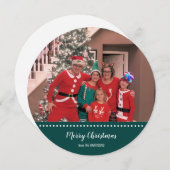 メリークリスマスパーソナライズされたフォトグリーンラウンド シーズンカード (正面/裏面)