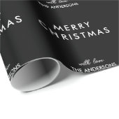 メリークリスマスパーソナライズされたブラック | 名前をカスタムする ラッピングペーパー (ロールコーナー)