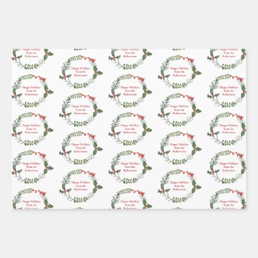 メリークリスマスパーソナライズされたホリデーグリーナリー ラッピングペーパーシート (正面2)