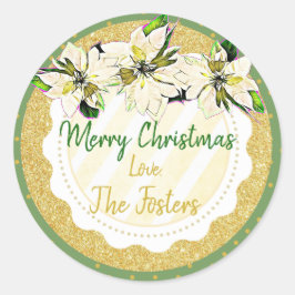 メリークリスマスパーソナライズされたポインセチアのシール ラウンドシール