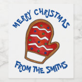 メリークリスマスパーソナライズされたミッテンホリデークッキー ワインラベル (シングルラベル)