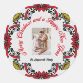 メリークリスマスパーソナライズされた写真赤い緑 ラウンドシール (正面)