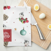 メリークリスマスパーソナライズされた冬の鳥のパターン キッチンタオル (四つ折り)