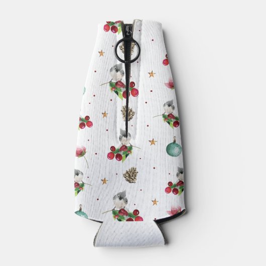 メリークリスマスパーソナライズされた冬の鳥のパターン ボトルクーラー (裏面)